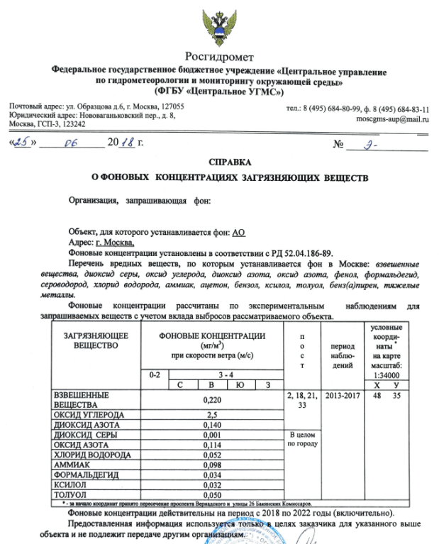 образец справки фон климат