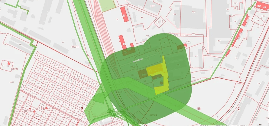 пример нанесения санитарно-защитной зоны на кадастровую карту