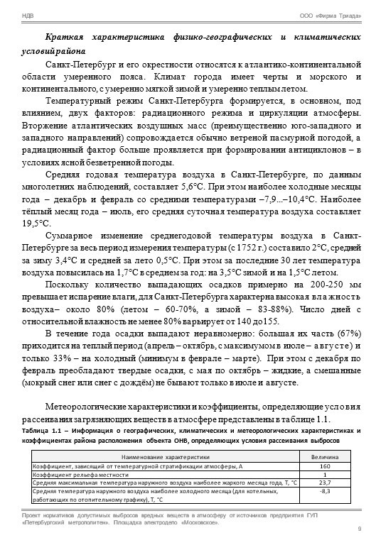 раздел с описанием климатической характеристикой в регионе
