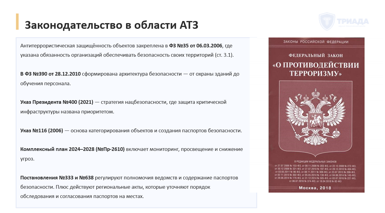 законодательство в области антитеррористической защищенности