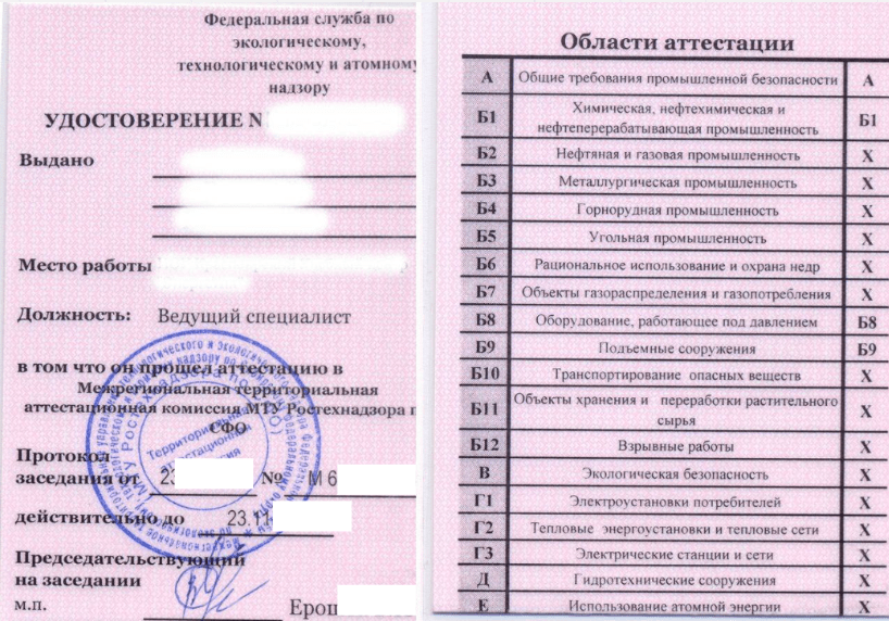 образец удостоверения о прохождении аттестации по промышленной безопасности