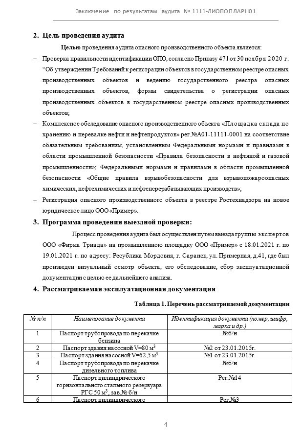 образец раздела с целями аудита ПБ (для заключения аудита промышленной безопасности)