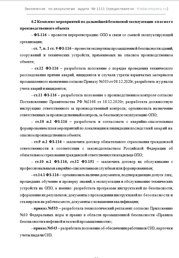 заключение аудита промышленной безопасности с выводами