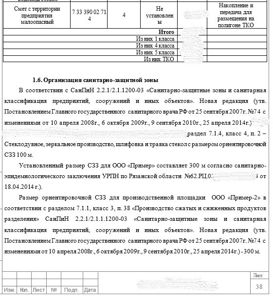раздел ПМООС с предварительной СЗЗ - образец