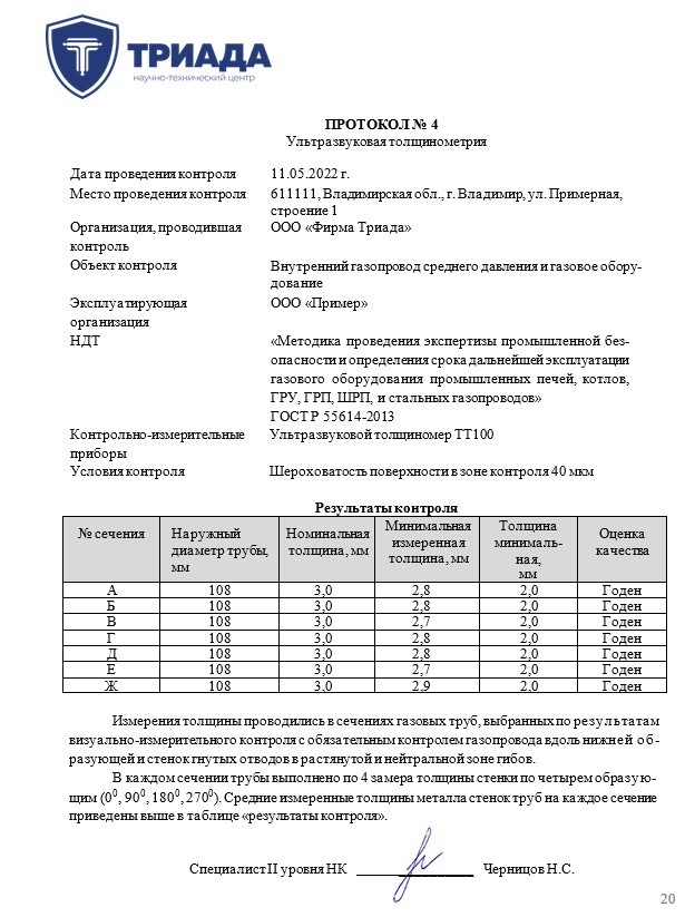 акт диагностирования газопровода