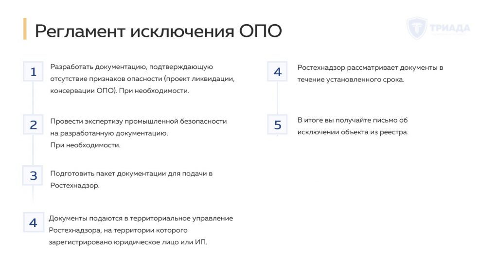 регламент исключения опасного производственного объекта из реестра Ростехнадзора