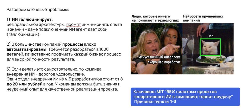 презентация с ключевыми проблемами внедрения ии агентов